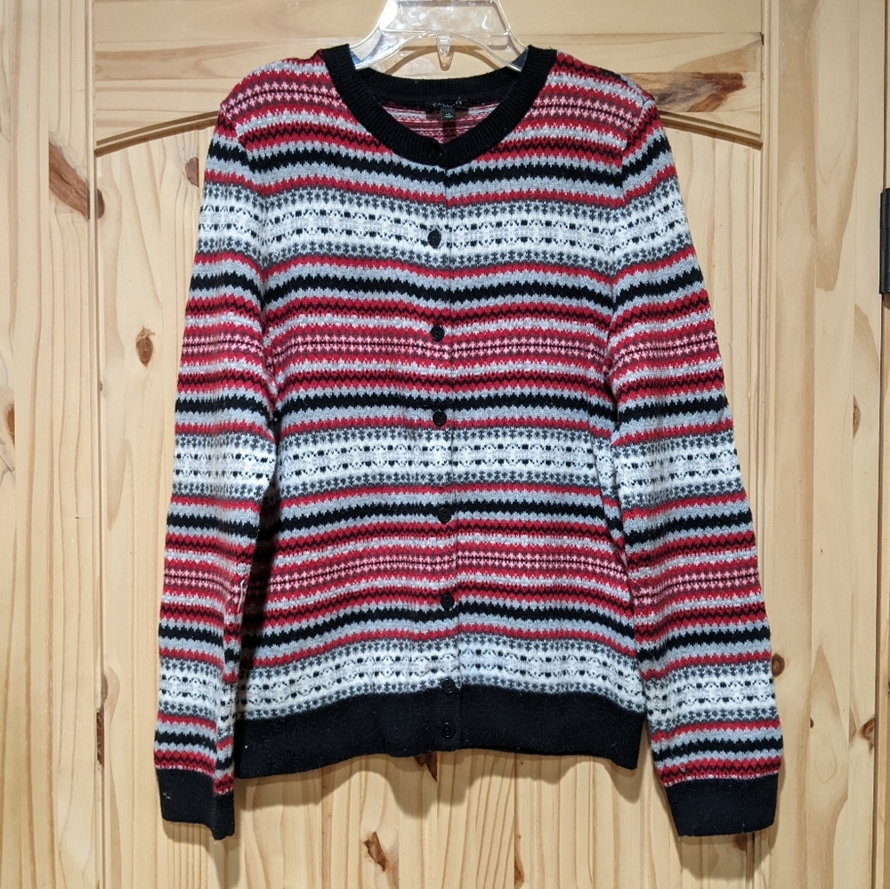 Women's Talbots button up striped Petite Sweater / cardigan - size Large…